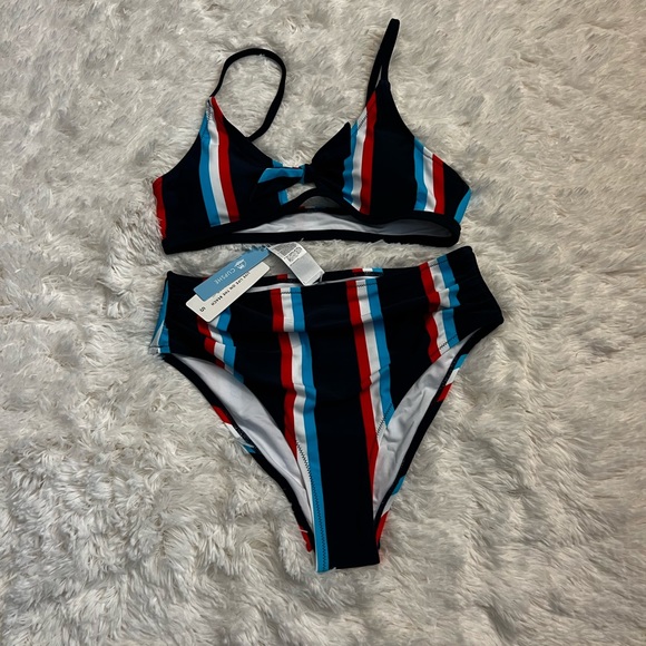 CUPSHE Women's Stripe Bikini Bowknot Shirred Swimsuit Small - Picture 6 of 6